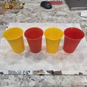 Vintage Tupperware Set of Red and Yellow Plastic Cups